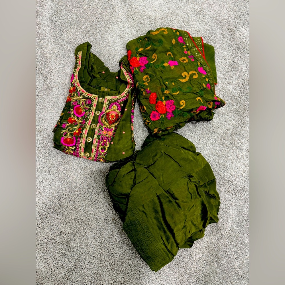 Green mehndi color embroidery salwar suit with pure embroidery dupatta